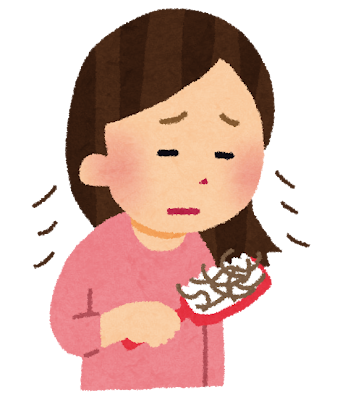 ブラシについた抜け毛に驚くママのイメージ(イラスト)
